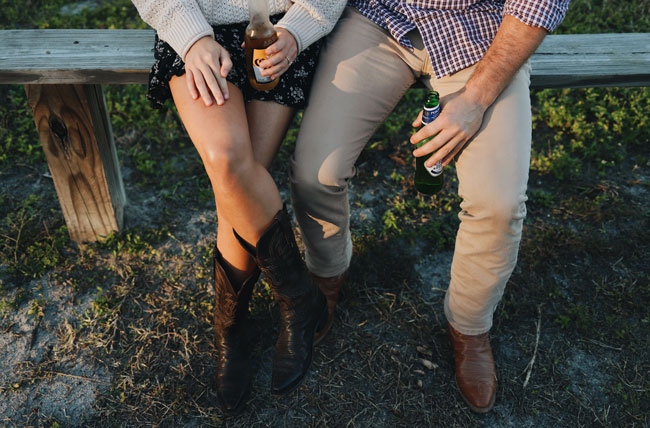 Rancher and his date enjoying a beer on the ranch